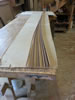 The headboard spindle bow is laminated from 9 pieces of 1/8" thick cherry