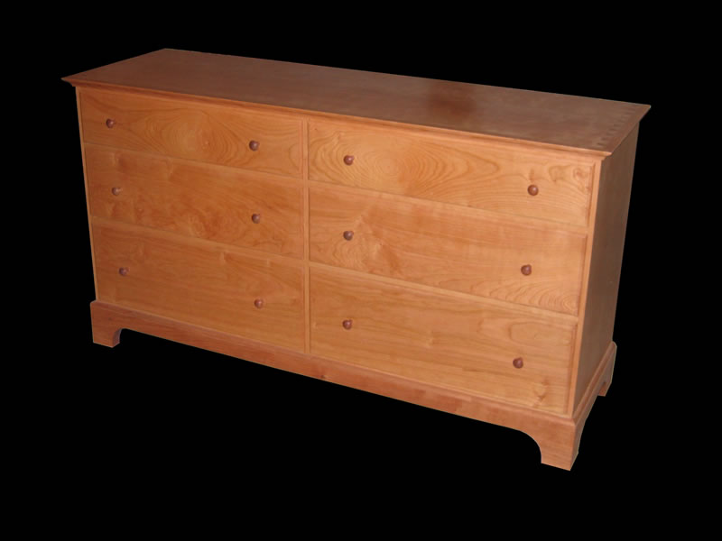 Shaker cherry 6 drawer double bureau with mitered base
