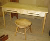 Curly maple writing desk with custom pulls and tractor seat stool