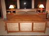 Cherry & curly maple custom king size bed with bookcase headboard