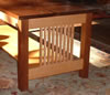 Custom mission coffee table - walnut with curly maple aprons & spindles